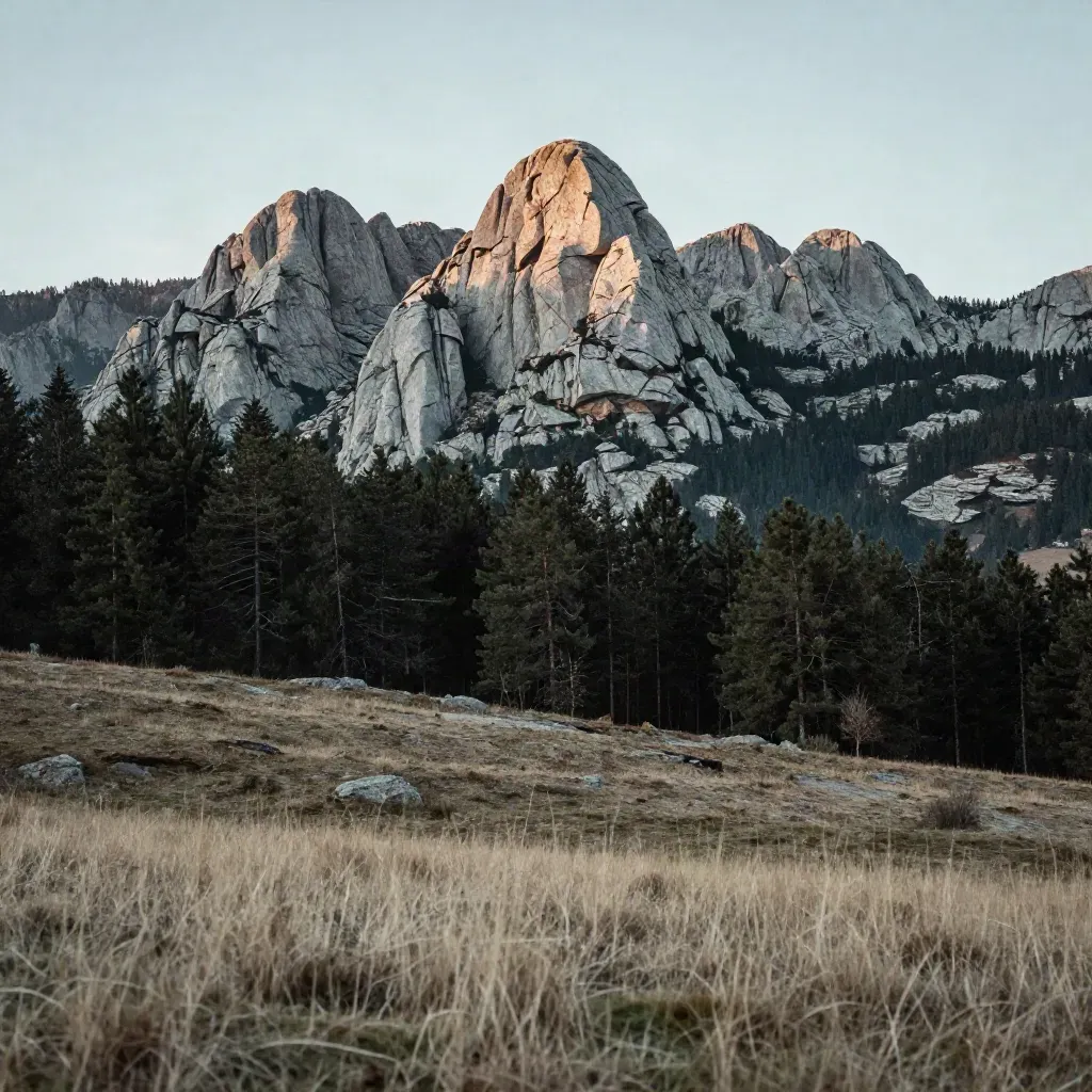 Sierra de Guadarrama con domos de granito y pinares bajo luz invernal