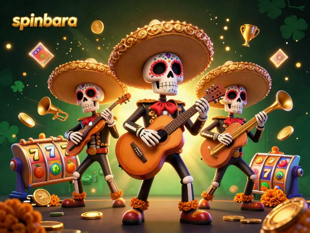 Experience thrilling gameplay at spinbara with a vibrant mariachi band and dynamic slot elements.